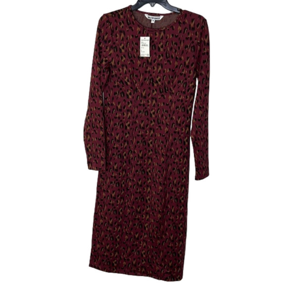 WALTER Baker Shaina Burgundy Leopard Print Knit Midi Long Sleeve Dress- Med, NWT - Picture 5 of 11